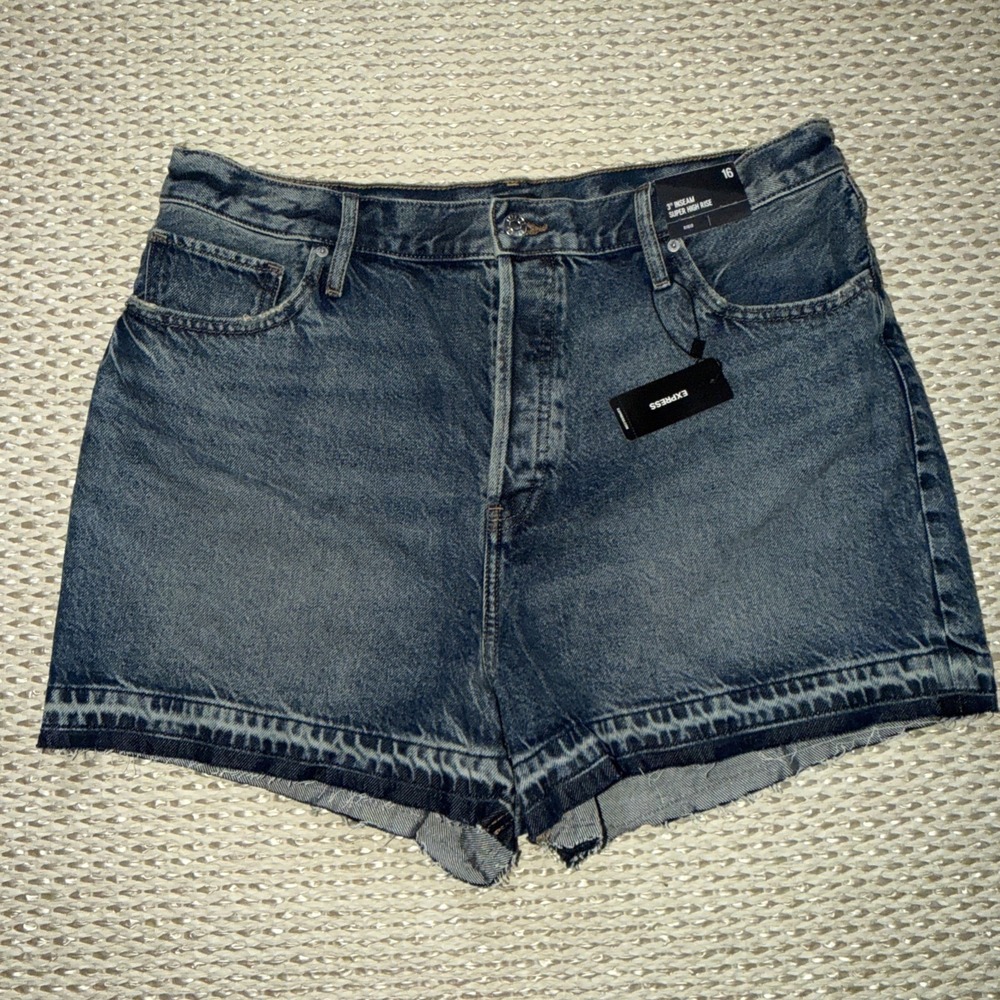 NWT Express Super‎ High Rise Jean Shorts: Size 16. 3 Inch Inseam. Cut Offs
